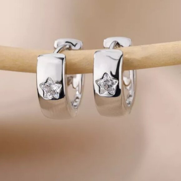 Zircon Star Hoop Earrings - Picture 1 of 2